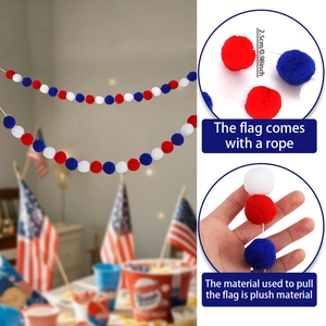 Red white blue felt ball garland for Independence Day party decor with 2.5cm plush balls
