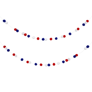 Patriotic red white and blue felt pom pom garland for Independence Day party decorations