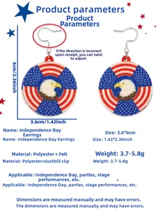 Detailed size specifications of USA Independence Day bow earrings with bald eagle design
