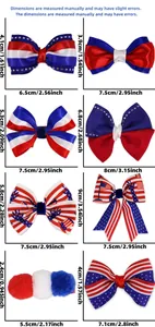 Size chart showing dimensions for red white and blue bow hair clips and hair accessories