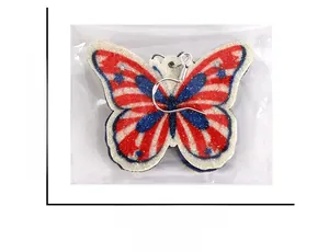 Detailed dimensions of butterfly earrings with US flag pattern and glitter finish