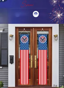 Detail of USA Independence Day porch banners with bald eagle and stars and stripes design