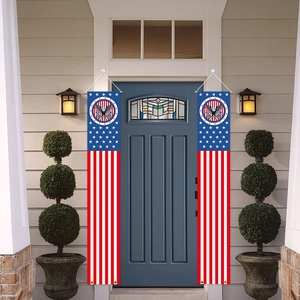 Detail of USA Independence Day porch banners with eagle emblem and stars and stripes