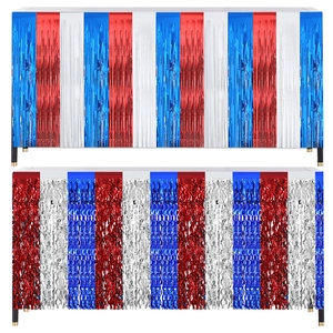 Patriotic red white and blue fringe curtain backdrop for Independence Day party decor