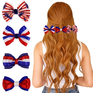 Patriotic Independence Day Bow Hair Clips American Flag Stars Stripes Red White Blue Polyester Hair Accessories Party Headwear