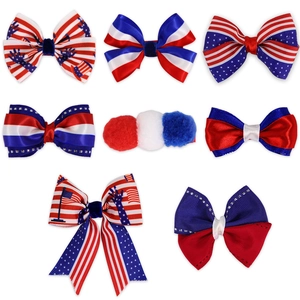 8-piece set of red, white and blue American flag bows and star hair clips for girls