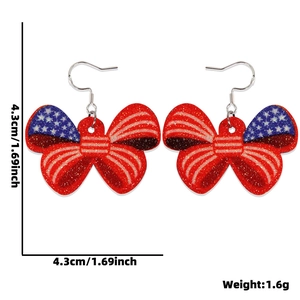 Glitter American Flag bow earrings featuring patriotic stars and stripes design