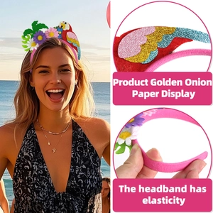 Tropical parrot headband with glitter flowers and leaves for beach party decoration
