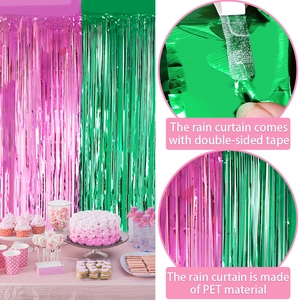 Pink and green foil fringe curtain backdrop with adhesive tape for party wall decoration