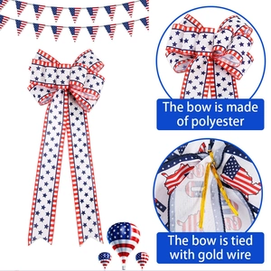 Close-up of USA flag bow made of durable polyester tied with gold wire for party decor