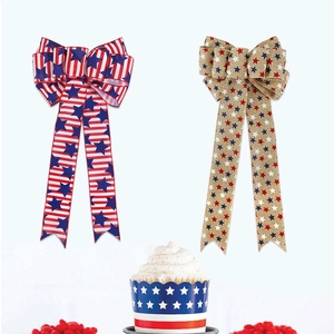 Patriotic July 4th Independence Day decorative bow ornaments with stars and stripes design