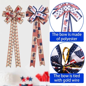 Detail of USA flag bows showing durable polyester texture and gold wire tie on ribbons