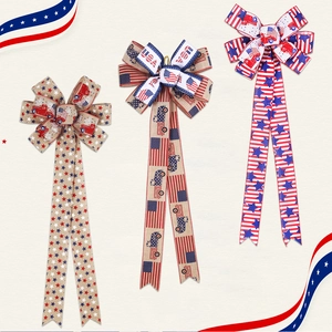 Three USA Independence Day decorative bows featuring patriotic stars, stripes, and trucks