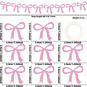 Pink glitter bow banner set for birthday party decoration with 3M rope and 9 bow pieces