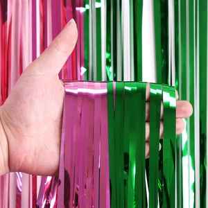 2m pink and green foil fringe curtain for party backdrop decoration with metallic finish