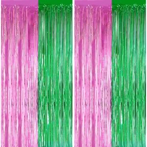 Pink and Green Foil Fringe Curtain Tinsel Backdrop Metallic Rain Door Curtain for Halloween Party Decoration