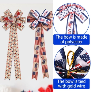 Patriotic July 4th ribbon bows with American flag stars and stripes patterns