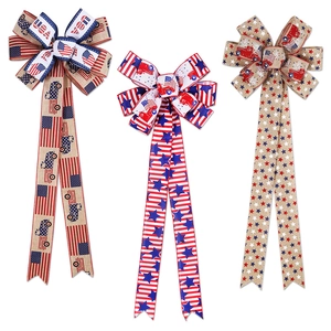 Set of three American flag bows for Independence Day party decorations with USA star print
