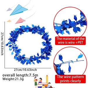 Detail of 7.5m blue graduation tinsel garland with mini mortarboard cap sequins