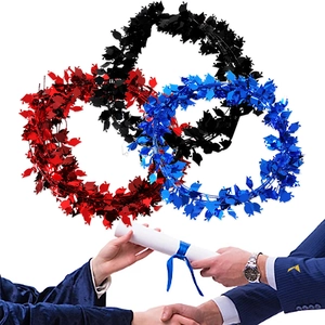 Red blue and black graduation tinsel garlands with mortarboard charms for 2026 party decor