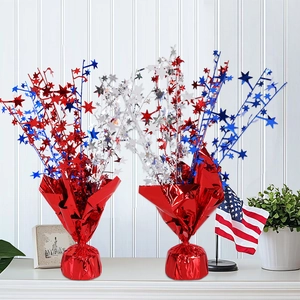 Patriotic red blue silver star spray centerpieces for Independence Day party table decor