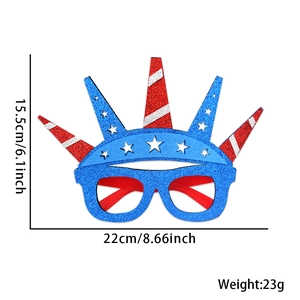 Close-up of glitter Independence Day party glasses with red white blue stars and spikes