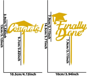 Gedetailleerde afmetingen van gouden acryl Congrats taarttoppers voor het afstuderen