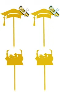 Gouden acryl taarttopper voor afstuderen met een baret en silhouetten van afgestudeerden