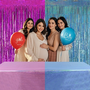 Kit déco fête révélation genre avec rideaux de pluie laser bleu rose et ballons