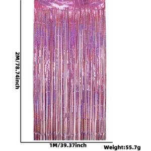 Rideau à franges holographique violet pour fête, dimensions 1m x 2m, effet laser brillant
