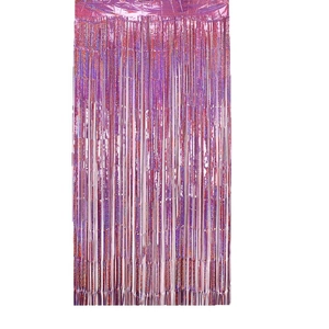 Metallic rose pink fringe curtain for baby gender reveal party background decoration