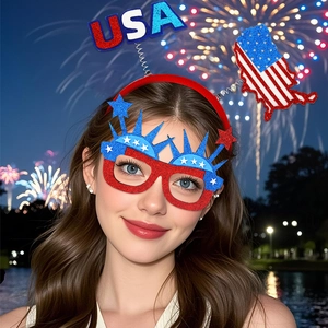 Patriotic 4th of July party accessory set with USA headband and glitter star glasses