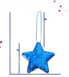 Blue sequin star ornament with dimensions and hanging string for holiday party