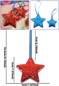 Glittery red and blue star hanging decorations with 5cm dimensions for festive parties