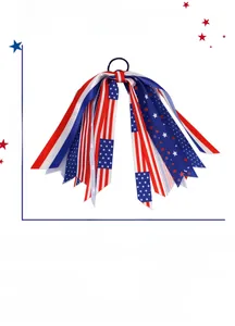 Detailed view of patriotic hair scrunchie with stars and stripes ribbon dimensions