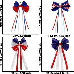Detailed size specifications for Independence Day bow hair ties in red white and blue
