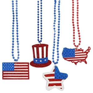 Onafhankelijkheidsdag kettingset met glitterster, vlag en Uncle Sam hoed hangers in kleur