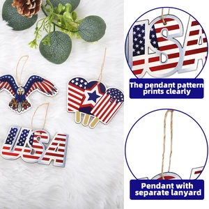 Patriotic wooden ornaments with USA flags eagle and popsicle designs for Independence Day