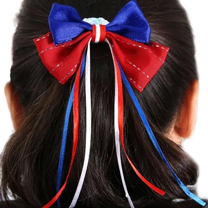 Independence Day red white and blue bow hair tie with streamers for women and girls