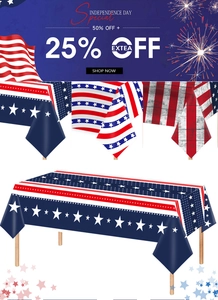 Detail of USA Independence Day PE tablecloth with vintage flag and star patterns