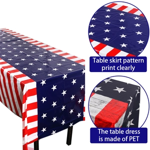 Detail view of PET American flag table skirt with high-quality star and stripe printing