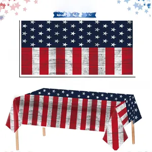 Detail view of 137x273cm American Flag disposable tablecloth with rustic wood grain texture