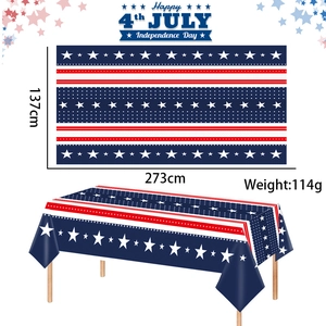 Detail of 4th July disposable tablecloth with stripes and stars design, 273x137cm size