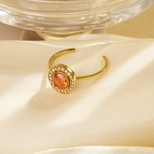 18k gold plated stainless steel ring with orange round zircon and white micro stones