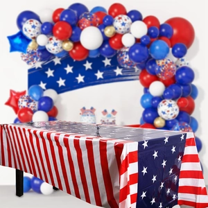 American Flag Independence Day Tablecloth Patriotic July Fourth Decor Waterproof PET Disposable Rectangular Table Cover