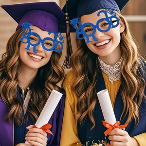 Blue glitter GRAD 2024 novelty glasses for graduation party photoshoot props for students