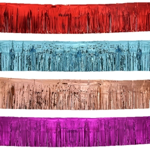 Glossy tinsel fringe curtains in red blue rose gold and purple for party ceiling decor