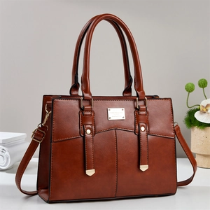 Grand sac cabas rétro marron avec détails dorés et petite pochette assortie incluse