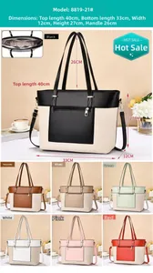 Dettaglio dimensioni della borsa tote grande e sette colori disponibili per donna
