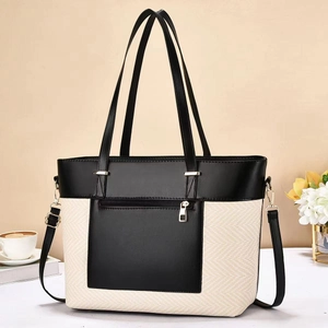 Borsa Tote Alla Moda Colore A Contrasto Pelle PU Trama Intrecciata Grande Capacità Con Tracolla Rimovibile Per Donna